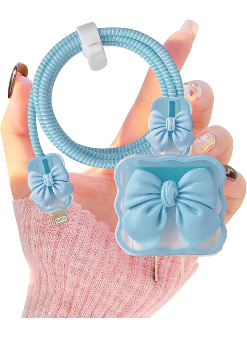 ChicAbode Cable Protector Cover, Cute Cable Protector for iPhone Charger, Kawaii Bow-Knot Data Cable Protector Anti-Bending, Data Cable USB Charger Wire Saver Protector Fit for iPhone 14 13 12 11 Pro Max-Blue - Image 1